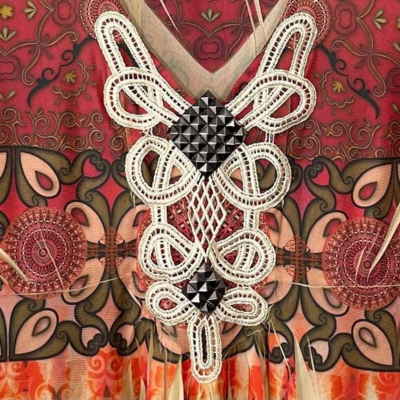 One World Sz Small Y2K Hippie Boho Fairy Sublimation Babydoll Tunic Top Mori Kei - Picture 5 of 12